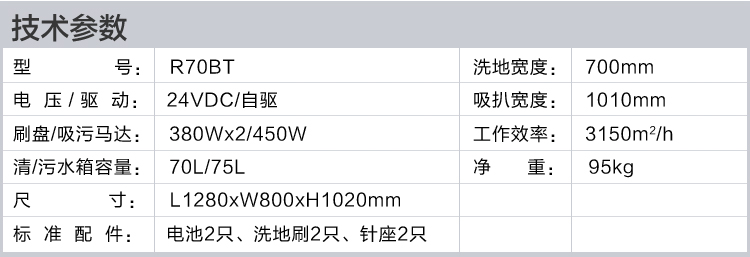 容恩全自動洗地機R70BT技術參數