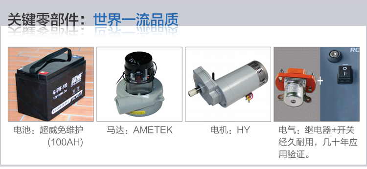 容恩R50B全自动洗地机，关键零部件：世界一流品质