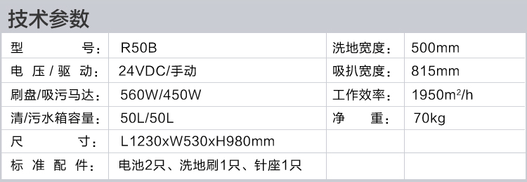 容恩R50B全自动洗地机技术参数